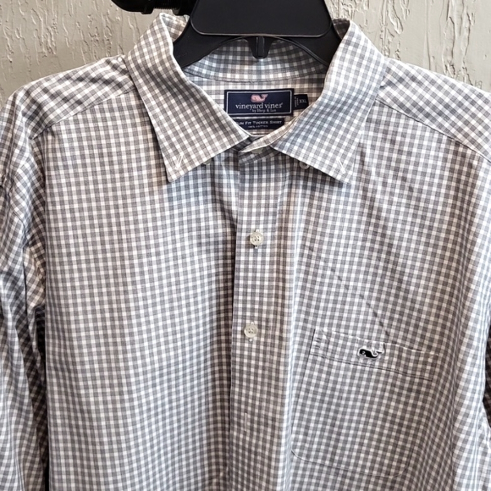 Vineyard Vines Gray Gingham Slim Fit Tucker Shirt